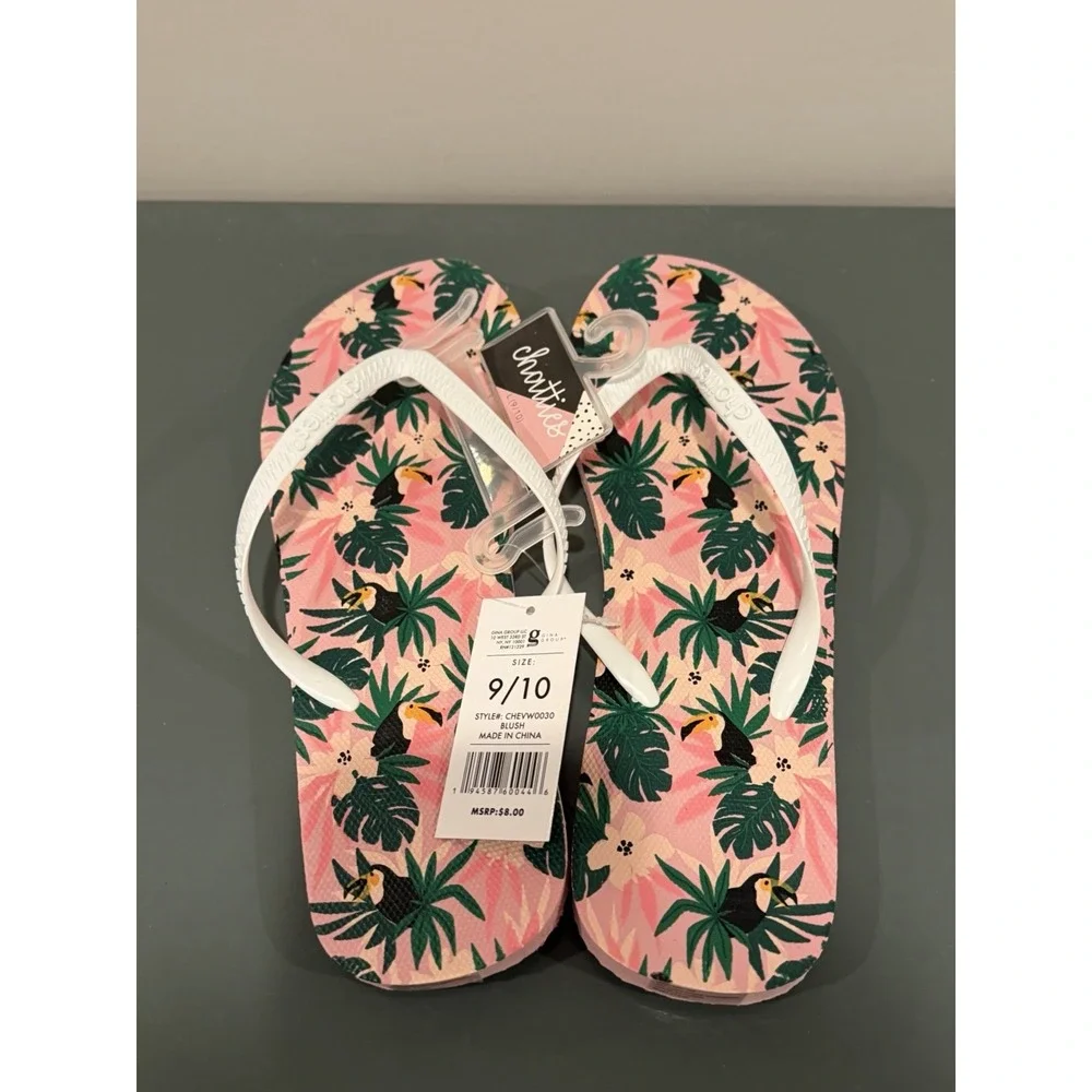Chatties Women Flip Flops Pink Toucan Tropical Sandals CHEVW0030 Blush Size 9-10